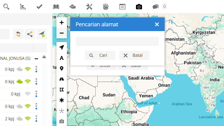 Tampilan Menu Pencarian Alamat